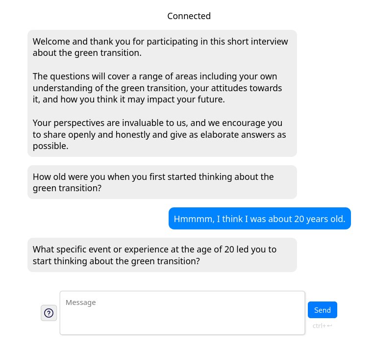 An example on an interview conducted using AInterviewer